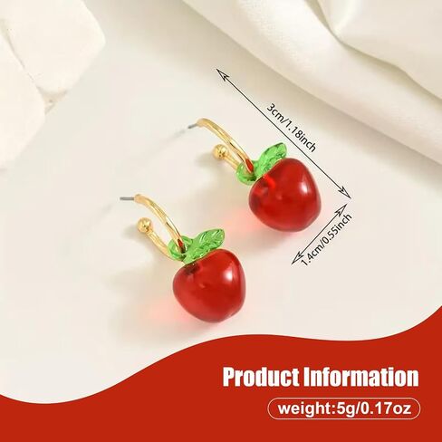 Apple Earrings for Women, Cute Red Apple Dangle Earrings, Fun Lightweight Jewelry Gift Idea for Her in Saudi Arabia