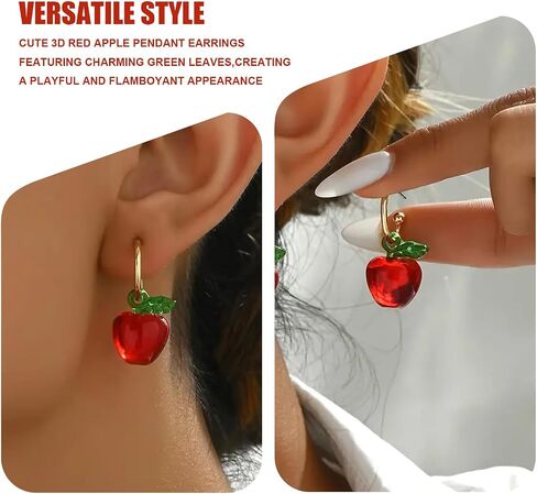 Apple Earrings for Women, Cute Red Apple Dangle Earrings, Fun Lightweight Jewelry Gift Idea for Her in Saudi Arabia