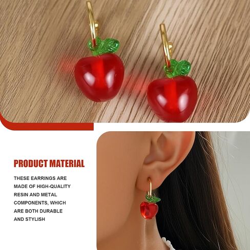 Apple Earrings for Women, Cute Red Apple Dangle Earrings, Fun Lightweight Jewelry Gift Idea for Her in Saudi Arabia