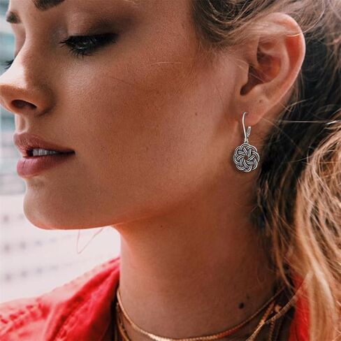 925 Sterling Silver Dangle Drop Earrings for Women, 14K Gold Trendy Celtic Knot Leverback Dangle Earrings, Lightweight Hypoallergenic Jewelry in Saudi Arabia