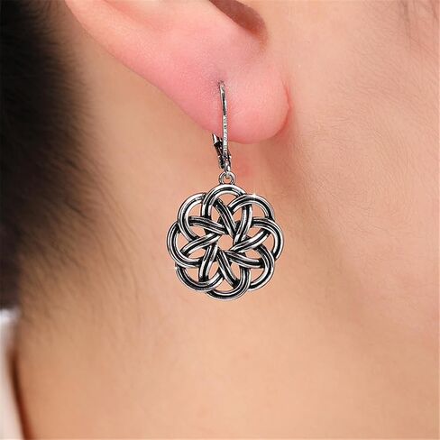 925 Sterling Silver Dangle Drop Earrings for Women, 14K Gold Trendy Celtic Knot Leverback Dangle Earrings, Lightweight Hypoallergenic Jewelry in Saudi Arabia