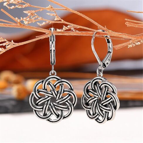 925 Sterling Silver Dangle Drop Earrings for Women, 14K Gold Trendy Celtic Knot Leverback Dangle Earrings, Lightweight Hypoallergenic Jewelry in Saudi Arabia
