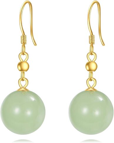 18kt Gold Over Sterling Silver Jade/Moonstone Dangle Earrings 10mm Round Bead Jewelry For Women Female Gifts in Saudi Arabia