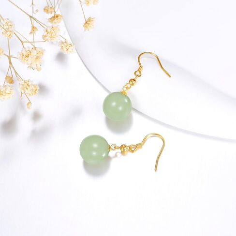 18kt Gold Over Sterling Silver Jade/Moonstone Dangle Earrings 10mm Round Bead Jewelry For Women Female Gifts in Saudi Arabia