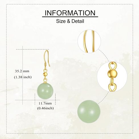 18kt Gold Over Sterling Silver Jade/Moonstone Dangle Earrings 10mm Round Bead Jewelry For Women Female Gifts in Saudi Arabia