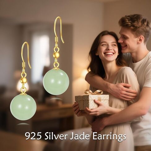18kt Gold Over Sterling Silver Jade/Moonstone Dangle Earrings 10mm Round Bead Jewelry For Women Female Gifts in Saudi Arabia