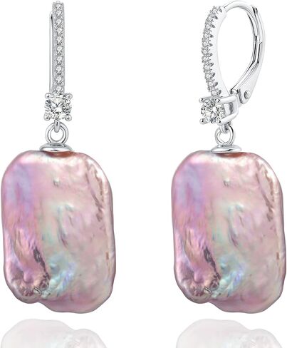 YAMI Baroque Pearl Earrings Drop & Dangle, Freshwater Cultured Pearls with 5A Cubic Zirconia, 925 Sterling Silver Hoop Earrings Hypoallergenic, Jewelry Gifts for Women in Saudi Arabia