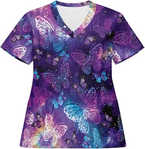 Print Scrubs for Women Set - V-Neck Top and Pants with Pockets Nurse Uniform Fun and Comfortable Workwear in Saudi Arabia