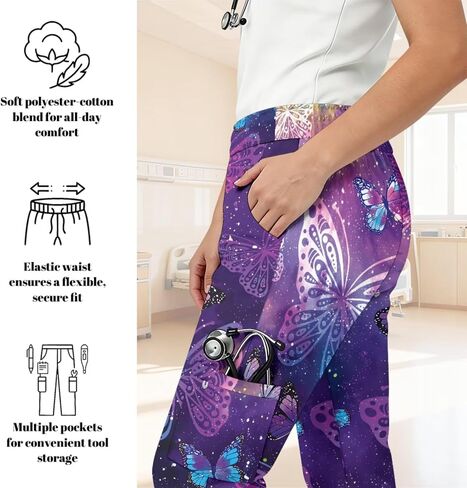 Print Scrubs for Women Set - V-Neck Top and Pants with Pockets Nurse Uniform Fun and Comfortable Workwear in Saudi Arabia