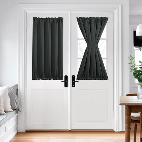 Deconovo Room Darkening Door Curtain, Thermal Insulated Privacy Panel for Glass Doors and Sidelights, Dual Rod Pocket Tieback (36W x 40L, Dark Grey, 1 Panel) in Saudi Arabia