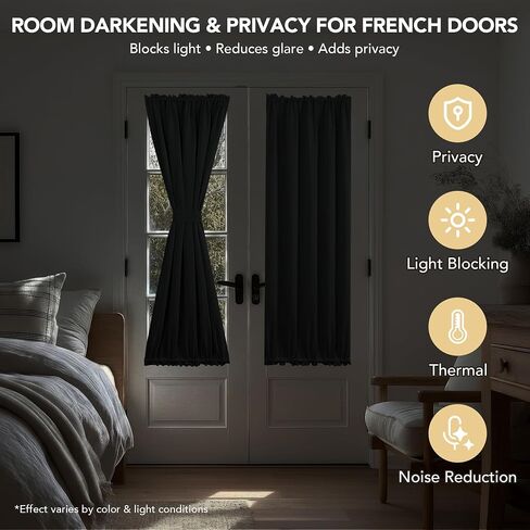 Deconovo Room Darkening Door Curtain, Thermal Insulated Privacy Panel for Glass Doors and Sidelights, Dual Rod Pocket Tieback (36W x 40L, Dark Grey, 1 Panel) in Saudi Arabia