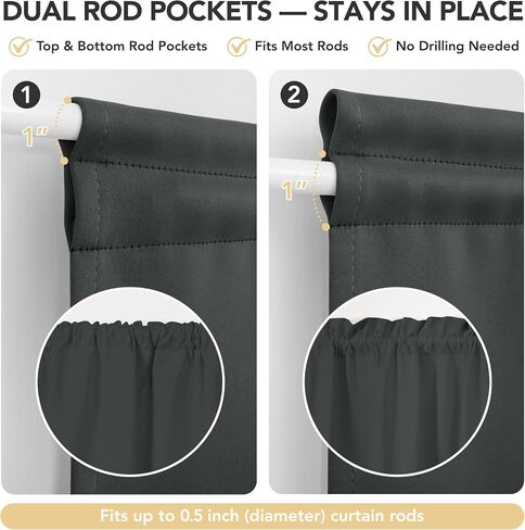 Deconovo Room Darkening Door Curtain, Thermal Insulated Privacy Panel for Glass Doors and Sidelights, Dual Rod Pocket Tieback (36W x 40L, Dark Grey, 1 Panel) in Saudi Arabia
