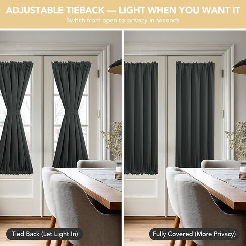 Deconovo Room Darkening Door Curtain, Thermal Insulated Privacy Panel for Glass Doors and Sidelights, Dual Rod Pocket Tieback (36W x 40L, Dark Grey, 1 Panel) in Saudi Arabia