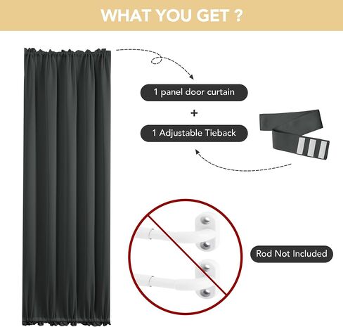 Deconovo Room Darkening Door Curtain, Thermal Insulated Privacy Panel for Glass Doors and Sidelights, Dual Rod Pocket Tieback (36W x 40L, Dark Grey, 1 Panel) in Saudi Arabia
