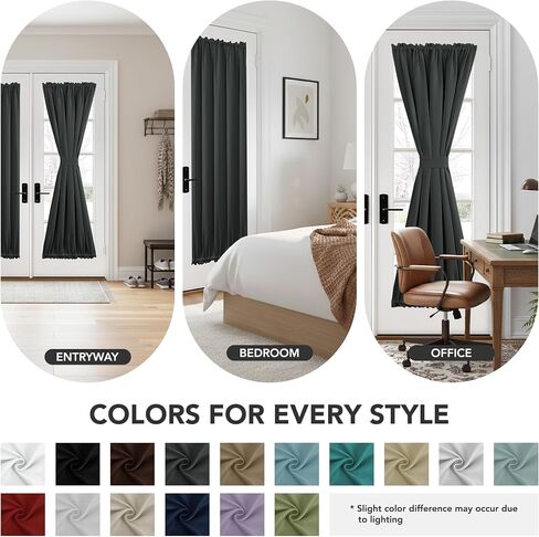 Deconovo Room Darkening Door Curtain, Thermal Insulated Privacy Panel for Glass Doors and Sidelights, Dual Rod Pocket Tieback (36W x 40L, Dark Grey, 1 Panel) in Saudi Arabia