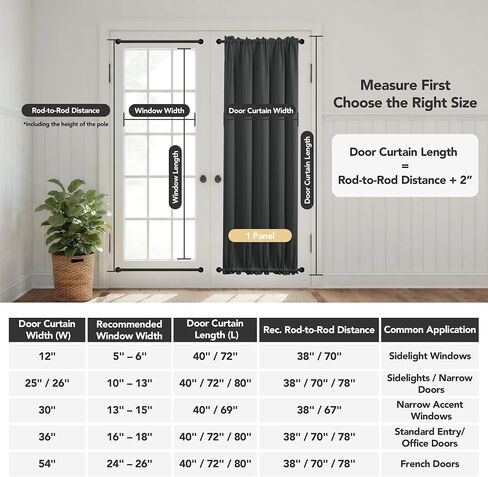 Deconovo Room Darkening Door Curtain, Thermal Insulated Privacy Panel for Glass Doors and Sidelights, Dual Rod Pocket Tieback (36W x 40L, Dark Grey, 1 Panel) in Saudi Arabia