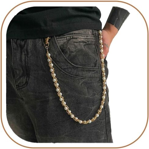 QWALIT Gold Pants Chain for Men Pocket Chain for Pants Dainty Trendy Pearl Jean Chains for Women Braid Skirt Biker Jean Chains Western Street Punk Hip Jewelry Party K-pop Music Festival Accessories in Saudi Arabia