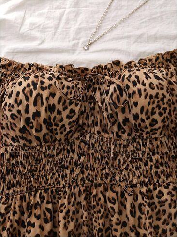 GORGLITTER Women's Plus Size Dress Leopard Cheetah Print Off Shoulder Short Sleeve A Line Midi Dresses Birthday Outfits in Kuwait