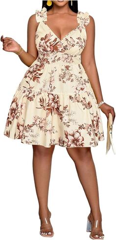 Floerns Women's Plus Size Floral Sundress Ruffle Straps Tiered Ruffle Beach Vacation Summer Dresses in Kuwait