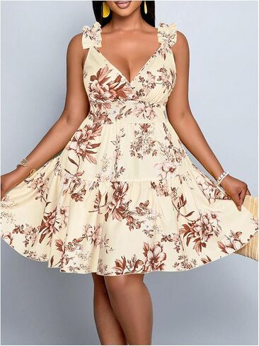 Floerns Women's Plus Size Floral Sundress Ruffle Straps Tiered Ruffle Beach Vacation Summer Dresses in Kuwait