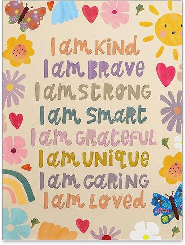 GO-SANTNN Kids Positive Quotes Wall Art Fashion Colorful Floral Affirmation Poster Cute Preppy Toddler Sun Canvas Prints Wall Decor for Girls Bedroom 12X16 inch Unframed in Kuwait