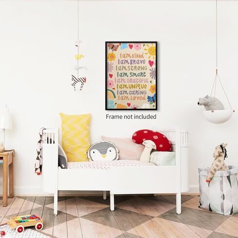 GO-SANTNN Kids Positive Quotes Wall Art Fashion Colorful Floral Affirmation Poster Cute Preppy Toddler Sun Canvas Prints Wall Decor for Girls Bedroom 12X16 inch Unframed in Kuwait