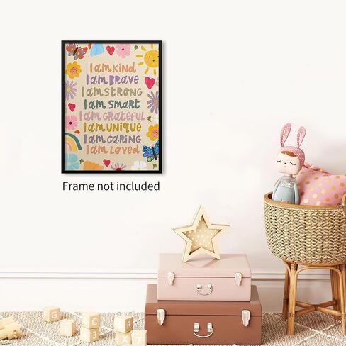 GO-SANTNN Kids Positive Quotes Wall Art Fashion Colorful Floral Affirmation Poster Cute Preppy Toddler Sun Canvas Prints Wall Decor for Girls Bedroom 12X16 inch Unframed in Kuwait