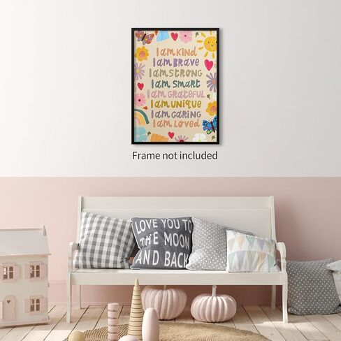GO-SANTNN Kids Positive Quotes Wall Art Fashion Colorful Floral Affirmation Poster Cute Preppy Toddler Sun Canvas Prints Wall Decor for Girls Bedroom 12X16 inch Unframed in Kuwait