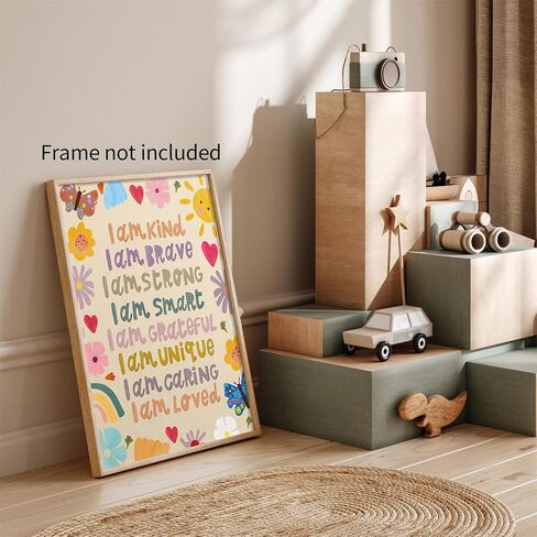 GO-SANTNN Kids Positive Quotes Wall Art Fashion Colorful Floral Affirmation Poster Cute Preppy Toddler Sun Canvas Prints Wall Decor for Girls Bedroom 12X16 inch Unframed in Kuwait