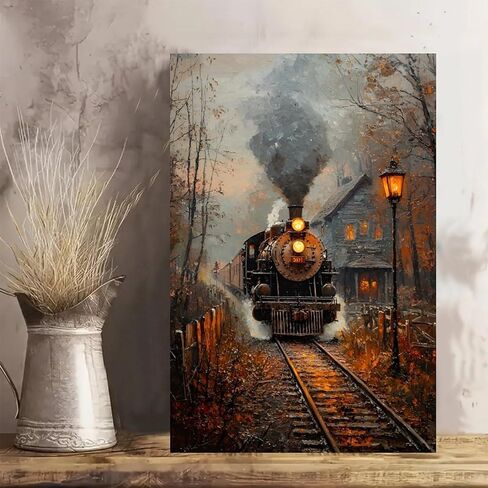 Autumnal Steam Train Vintage Rustic Canvas Wall Art - 12x18in Unframed Poster- Idea Gift For Home & Office Decor for Living Room, Bedroom, Kitchen & Cafe in Kuwait