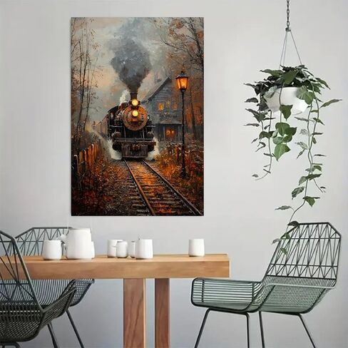 Autumnal Steam Train Vintage Rustic Canvas Wall Art - 12x18in Unframed Poster- Idea Gift For Home & Office Decor for Living Room, Bedroom, Kitchen & Cafe in Kuwait