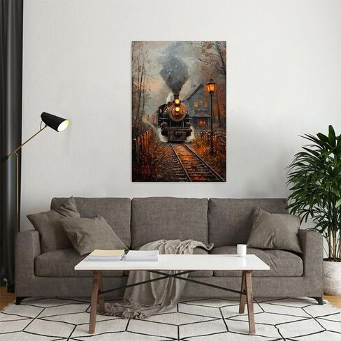 Autumnal Steam Train Vintage Rustic Canvas Wall Art - 12x18in Unframed Poster- Idea Gift For Home & Office Decor for Living Room, Bedroom, Kitchen & Cafe in Kuwait