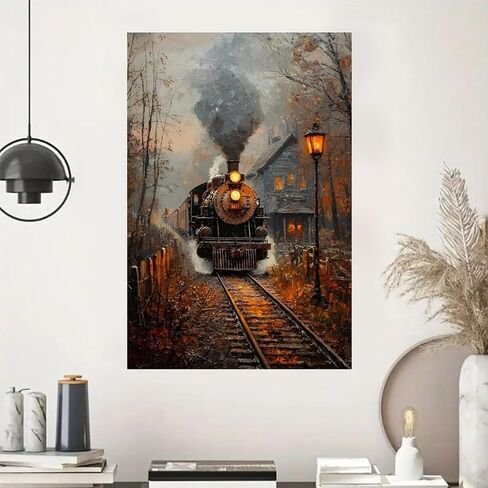 Autumnal Steam Train Vintage Rustic Canvas Wall Art - 12x18in Unframed Poster- Idea Gift For Home & Office Decor for Living Room, Bedroom, Kitchen & Cafe in Kuwait
