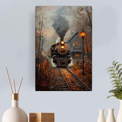 Autumnal Steam Train Vintage Rustic Canvas Wall Art - 12x18in Unframed Poster- Idea Gift For Home & Office Decor for Living Room, Bedroom, Kitchen & Cafe in Kuwait