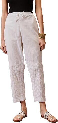 Ada Indian Hand Embroidered Chikankari Cotton Palazzo Pant for Women A357447 White in Saudi Arabia