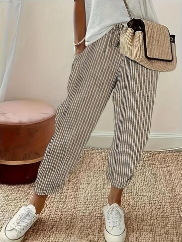 Women's Striped Wide Leg Casual Pants High Waisted, Not See Through, Lightweight All-Season Comfort Loose with Pockets in Kuwait