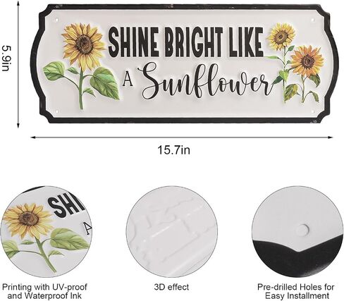 Metal Sunflower Wall Decor, 15.7"×5.9" Outdoor Sun flower Sign Fence Yard Patio Porch Garden Wall Art, Kitchen Bathroom Bedroom Decorations for Home in Saudi Arabia