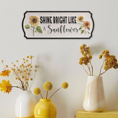 Metal Sunflower Wall Decor, 15.7"×5.9" Outdoor Sun flower Sign Fence Yard Patio Porch Garden Wall Art, Kitchen Bathroom Bedroom Decorations for Home in Saudi Arabia