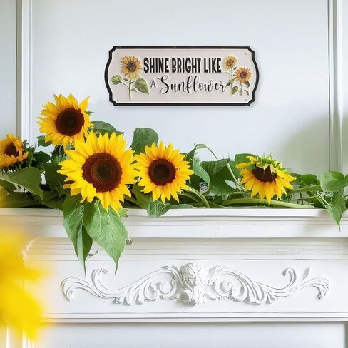 Metal Sunflower Wall Decor, 15.7"×5.9" Outdoor Sun flower Sign Fence Yard Patio Porch Garden Wall Art, Kitchen Bathroom Bedroom Decorations for Home in Saudi Arabia