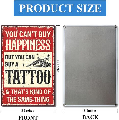 Tattoo Shop Wall Decor, American Traditional Tattoo Decor Tattoo Parlor Room Studio Man Cave Retro Metal Tin Sign Decoration Tattoo Artist Lover Gift 8" x 12" in Kuwait