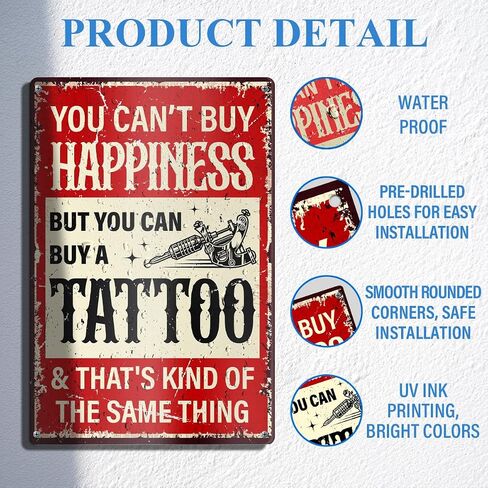 Tattoo Shop Wall Decor, American Traditional Tattoo Decor Tattoo Parlor Room Studio Man Cave Retro Metal Tin Sign Decoration Tattoo Artist Lover Gift 8" x 12" in Kuwait