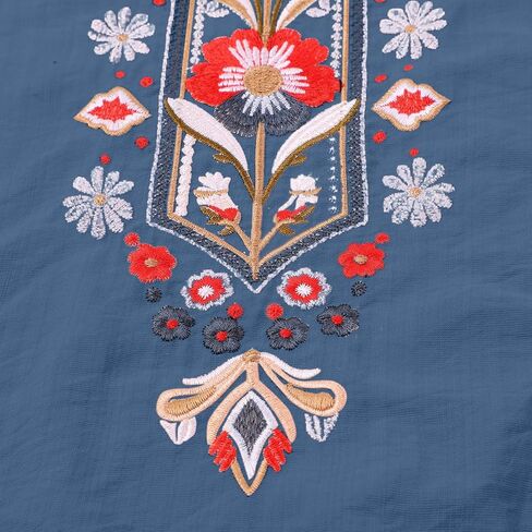 Embroidered Tops for Women Linen Shirts Peasant Blouses 3/4 Sleeve Summer Gauze Bohemian Linen Tunic Tops in Kuwait