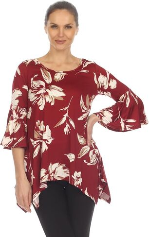 white mark Women's 3/4 Bell Sleeve Floral Tunic Top with Pockets in Saudi Arabia