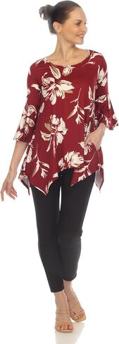 white mark Women's 3/4 Bell Sleeve Floral Tunic Top with Pockets in Saudi Arabia