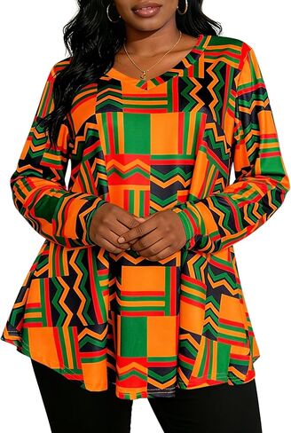 African Dashiki Top for Women - Boho Long Sleeve V Neck Loose Tunic with Ethnic Print in Saudi Arabia