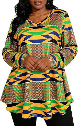 African Dashiki Top for Women - Boho Long Sleeve V Neck Loose Tunic with Ethnic Print in Saudi Arabia