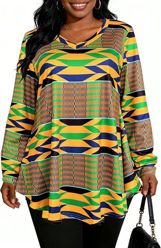 African Dashiki Top for Women - Boho Long Sleeve V Neck Loose Tunic with Ethnic Print in Saudi Arabia