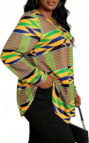 African Dashiki Top for Women - Boho Long Sleeve V Neck Loose Tunic with Ethnic Print in Saudi Arabia
