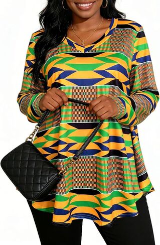 African Dashiki Top for Women - Boho Long Sleeve V Neck Loose Tunic with Ethnic Print in Saudi Arabia