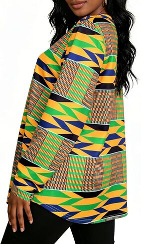 African Dashiki Top for Women - Boho Long Sleeve V Neck Loose Tunic with Ethnic Print in Saudi Arabia